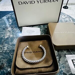 David Yurman Silver and Gold 18K Cable Bracelet Onyx Rocks